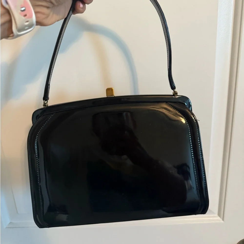 Theodor vintage Black Patent Top-Handle Clutch